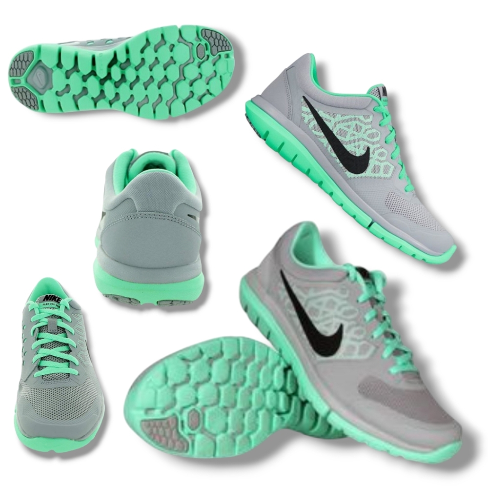 NIKE Women's Flex Run 2015 Running Shoes in Green/Gray
